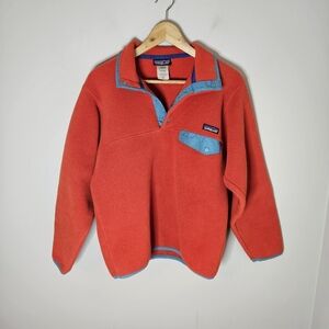 Patagonia Synchilla Fleece Pullover Snap T Red Coral Turquoise Accents Men's XS